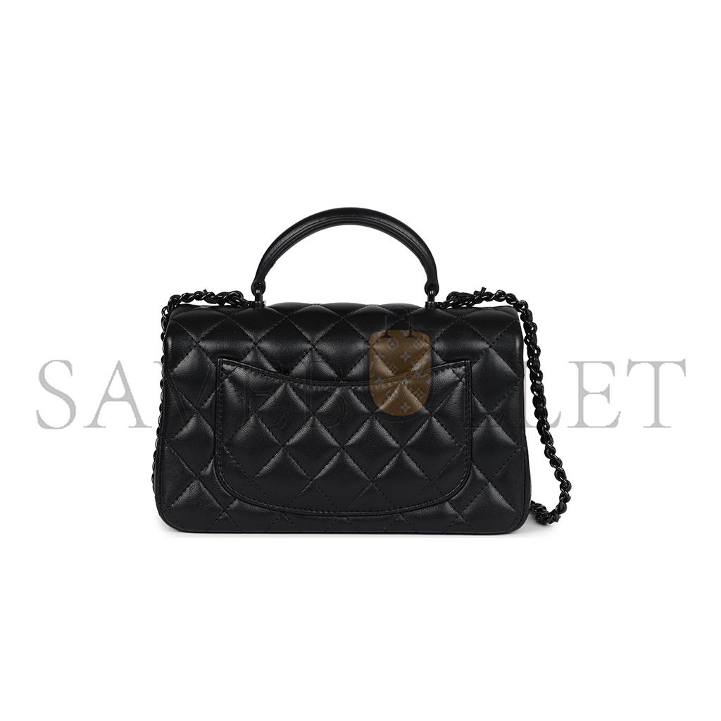 CHANEL MINI RECTANGULAR TOP HANDLE FLAP BAG SO BLACK LAMBSKIN AS2431 (20*13*6cm)